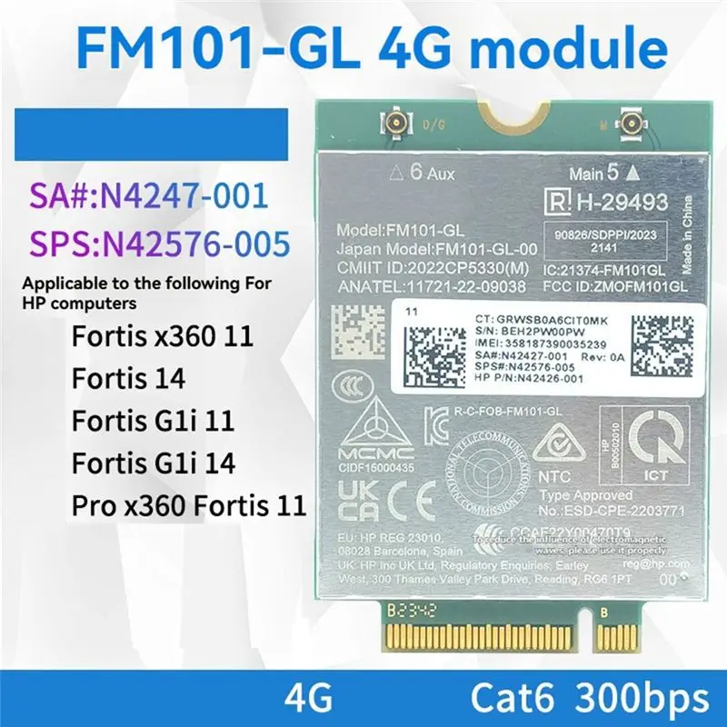 A29F-FM101-GL M.2 4G Module SA: N4247-001 SPS:N42576-005 Cat6 300Bps M.2 4G Card For HP Fortis 14 X360 G1i