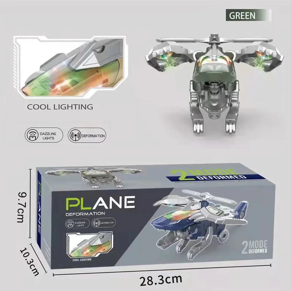Helicóptero de Juguete Transformable en Dinosaurio, Avión de Combate con Luces LED y Música, Regalo para Niños