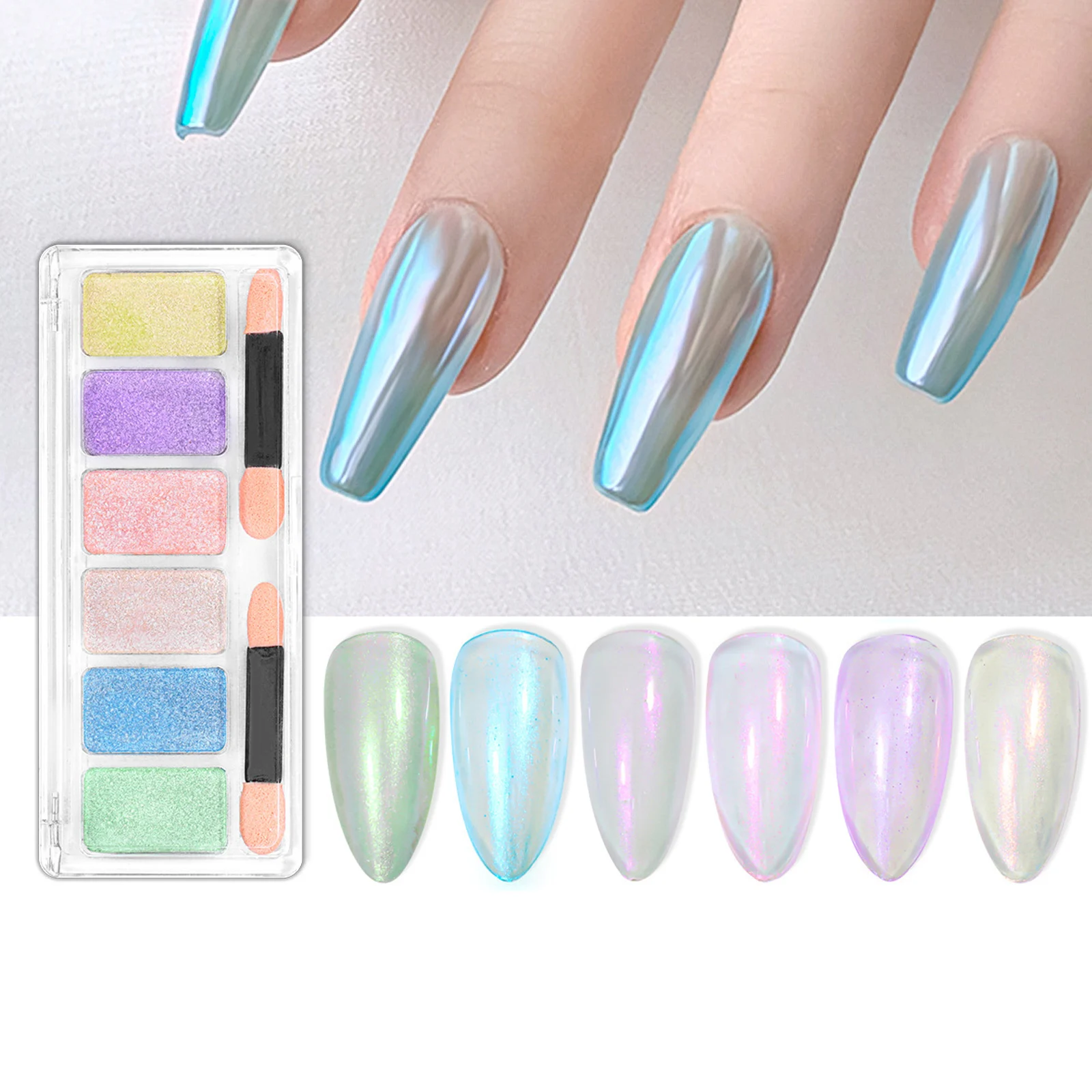 6 Colors Solid-state Mirror Nail Glitter Powder Transparent Shimmer Mermaid Pearl Powder Nail Art Decorations