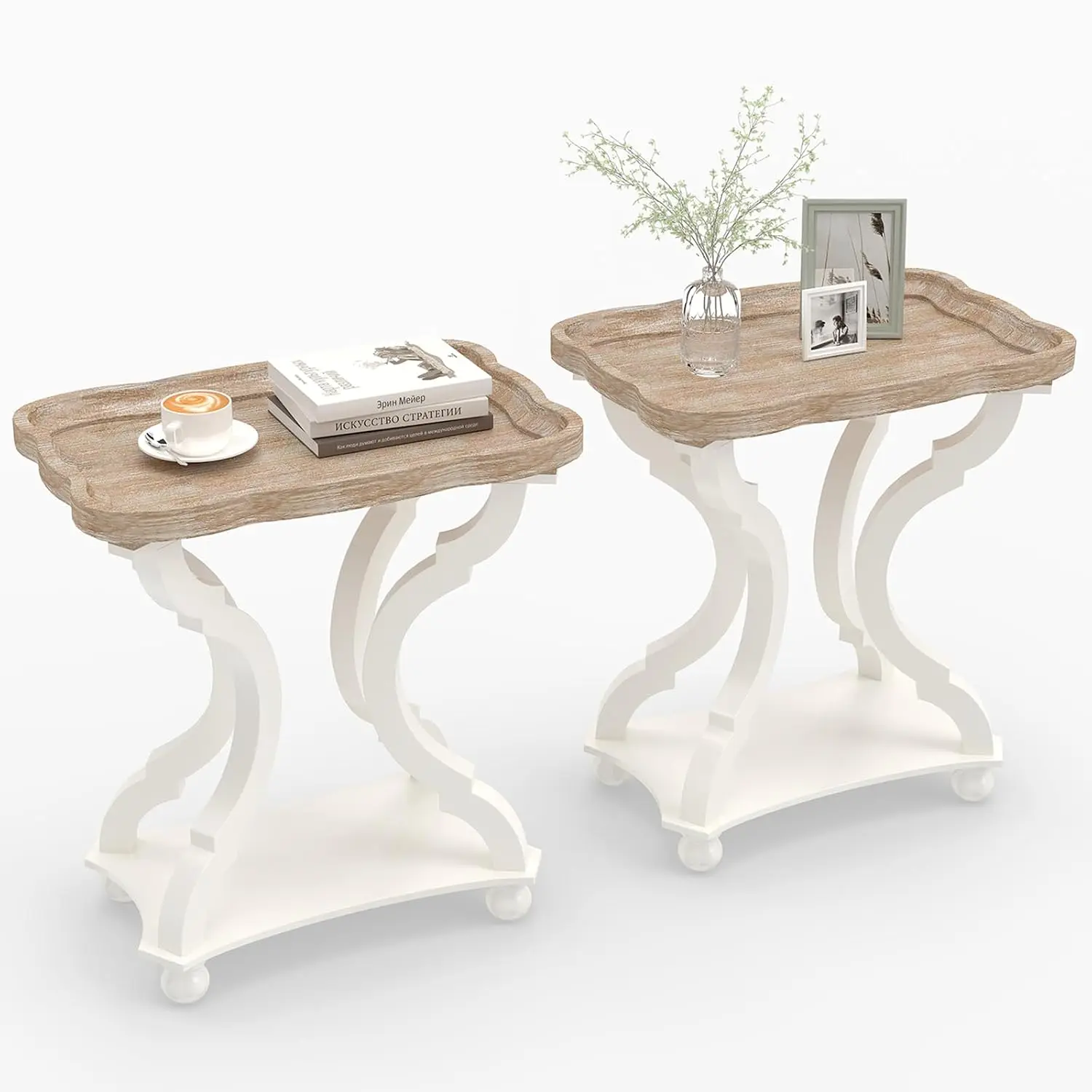 Farmhouse End Table Set 2 Rustic Storage Shelf Side Table, Customized