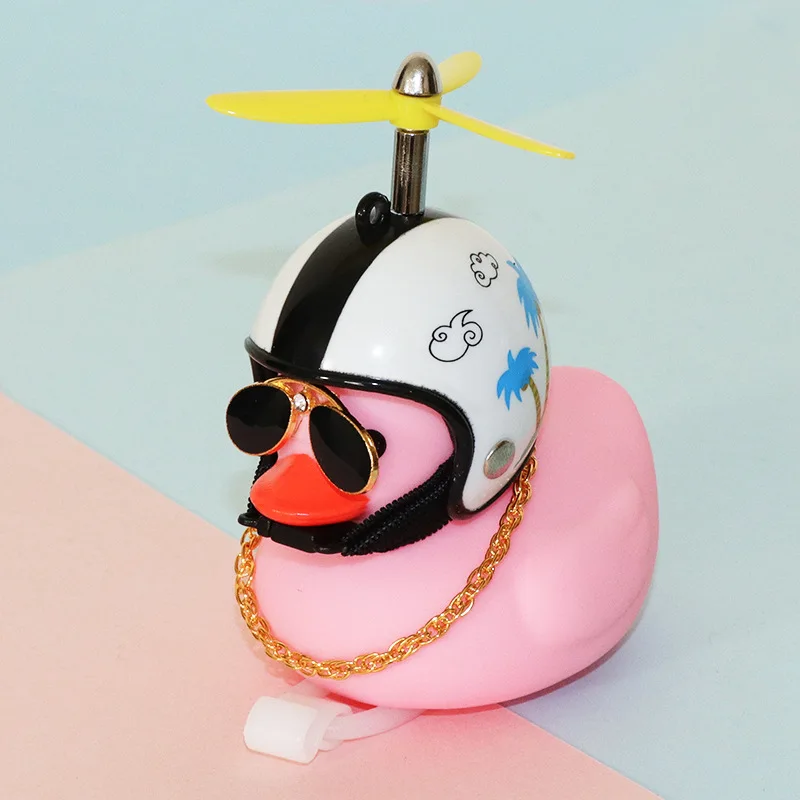 Rubber Cute Cool Helmet Pink Duck with Propeller Sunglasses Car Ornaments Dashboard Decorations for Bike Motorcycle Automobile