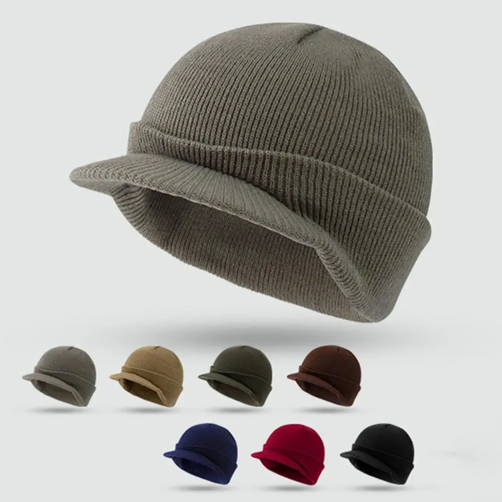 Winter Yarn Hat With Short Brim Elastic Anti-slip Solid Color Cap Unisex Cap Keep Warm Dome Headwear For Outdoor Daily 겨울 모자