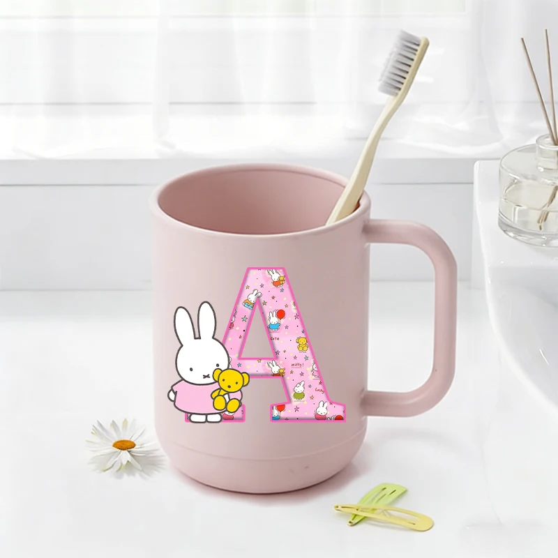 

Miffys Cute Toothbrush Cup Girls Rabbit Letter A-Z Gargle Mug Kids Brush Teeth Water Cups Women Home Bathroom Accessories Gift