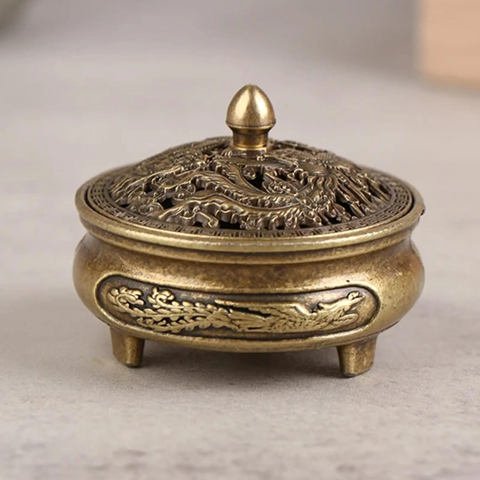 Incense Cone Burner Cone Ornament Metal Burner Holder Detachable Lid Design Desktop Decoration for Yoga Room Tea Room Balcony