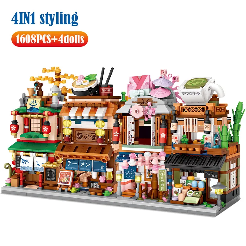 Loz Mini City Street View Japanse 4-in-1 Noodle Shop Huismodel Bouwstenen Vriendenfiguren DIY Stenen Speelgoed Kerstcadeau
