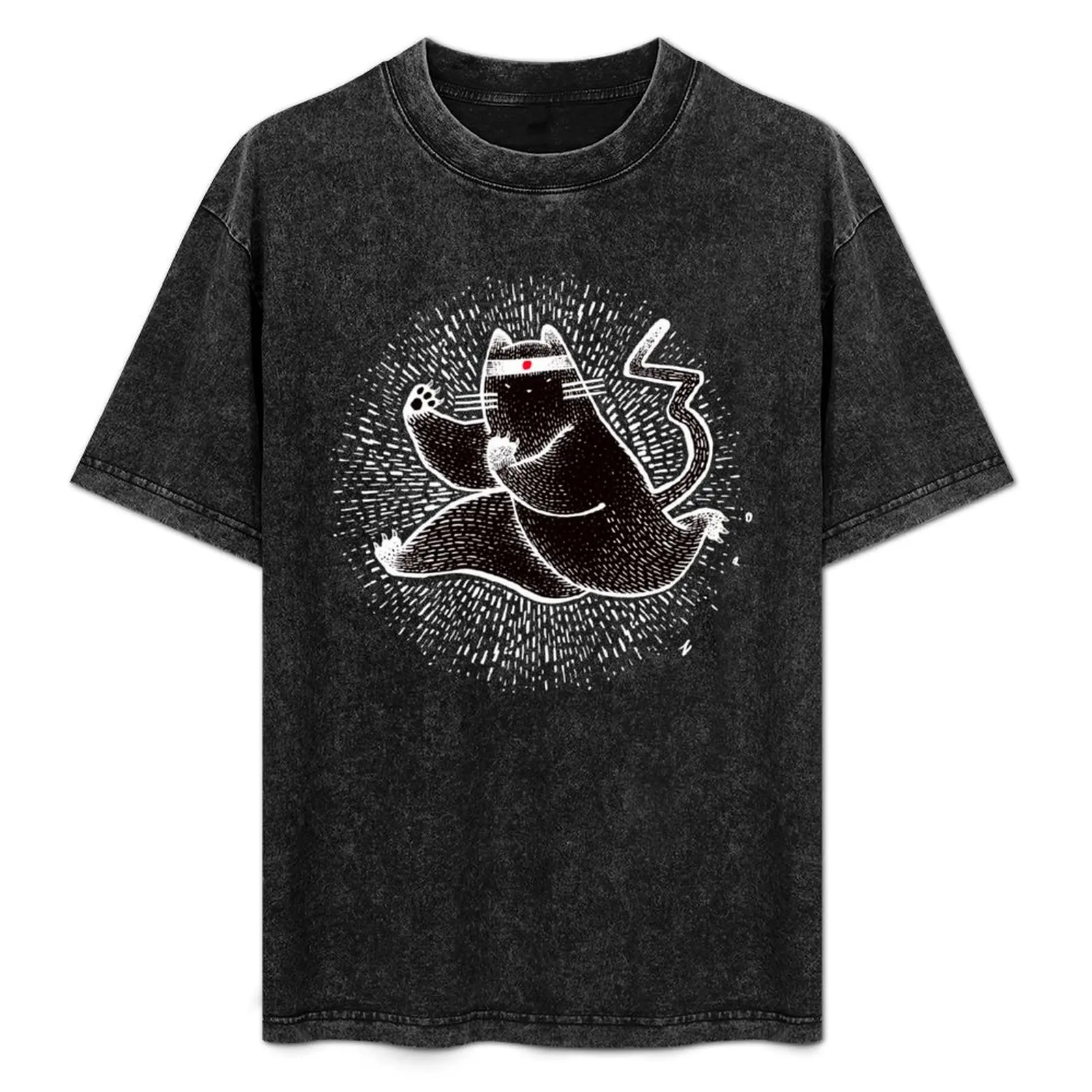 

Funny and cute fatty japanese cat playng karate and jujitsu T-Shirt Basic Solid Tee for Daily Use