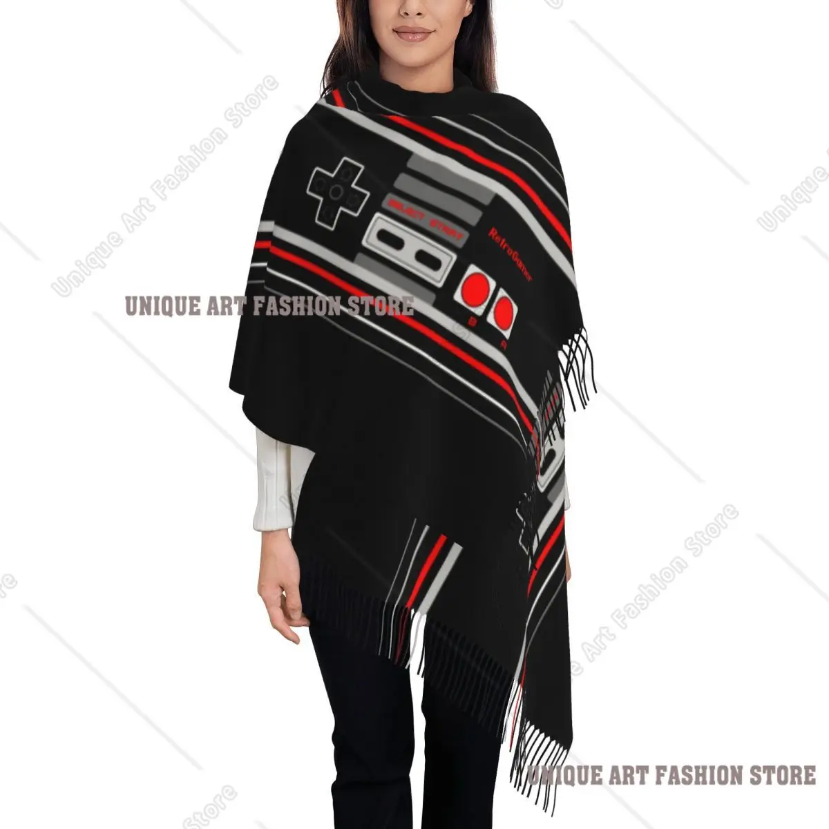 مخصص ريترو لعبة فيديو تحكم شرابة وشاح المرأة شتاء خريف شالات دافئة يلتف الإناث ألعاب هدية الأوشحة