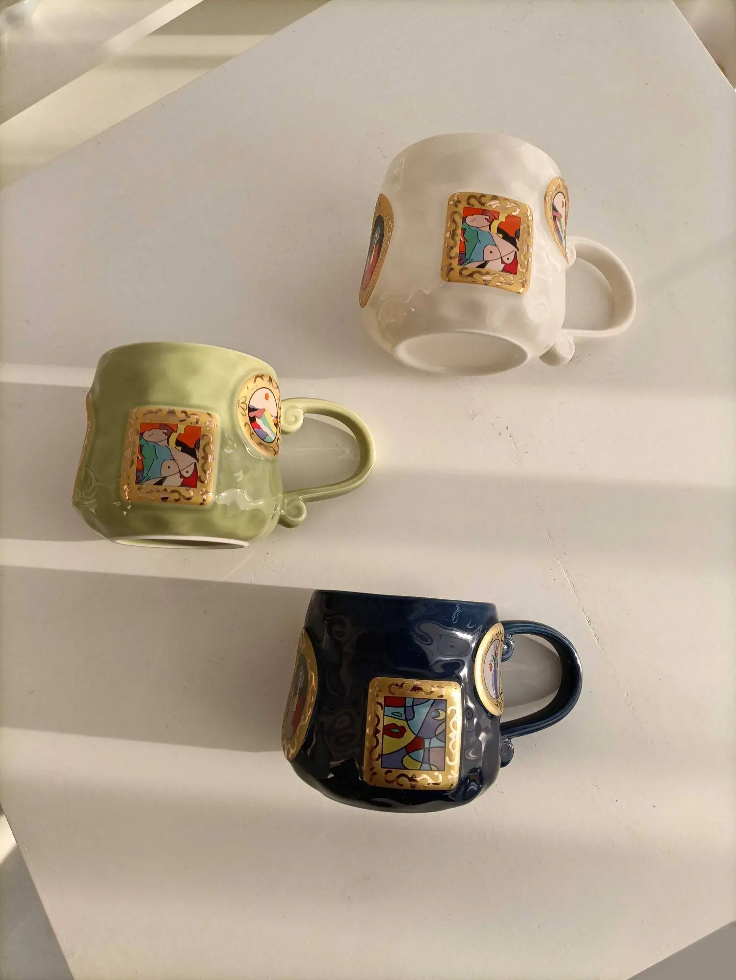 

Vintage oil painting style design sense niche hand-painted ceramic mug coffee cup