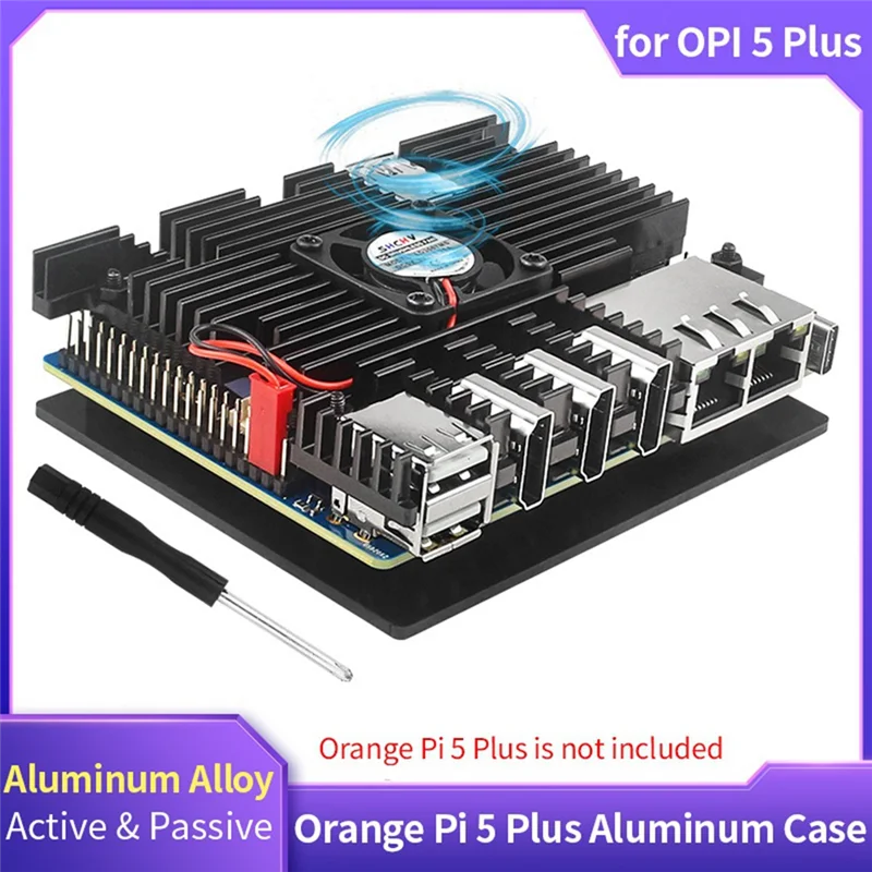 For Orange Pi 5 Plus Aluminum Case Active Passive Metal Cooling Radiator with Cooling Fan Heatsinks Metal Shell