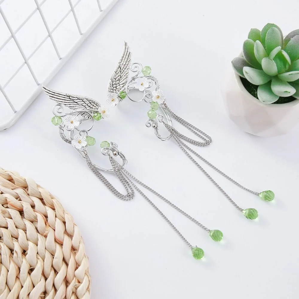 Left Ear Right Ear Alloy Elf Ear Clip Elf Ear Hollow Out Wings Ear Cuff Crystal Jewelry Accessories Flower Ear Clips Carnival