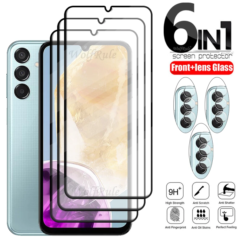 6-in-1 For Samsung Galaxy M15 Glass Samsung M15 5G Tempered Glass Full Cover Glue 9H Screen Protector Samsung M15 5G Lens Glass