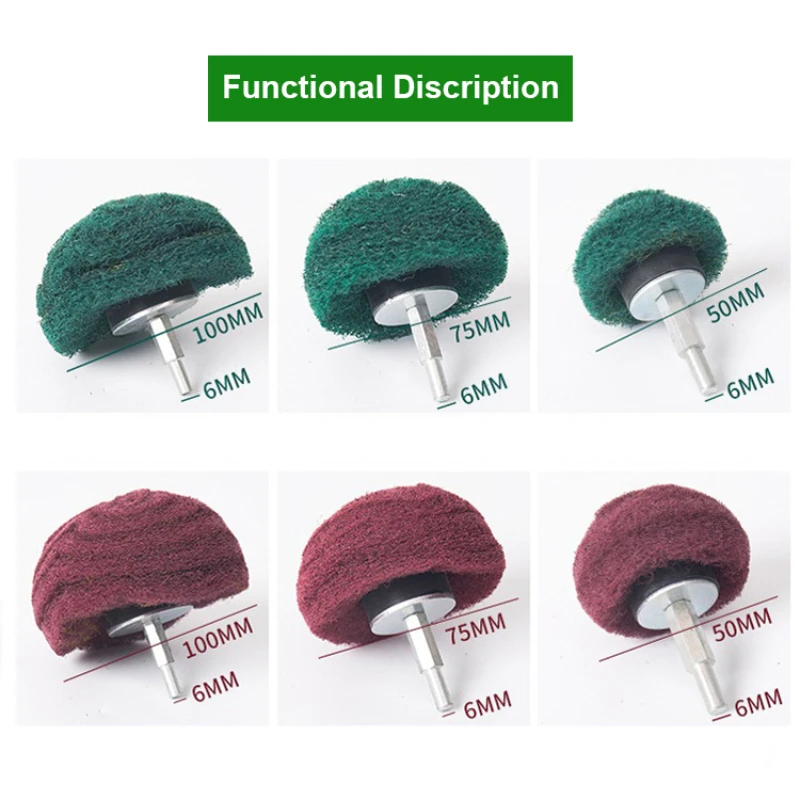 6Pcs Mushroom Mounted Non-woven Abrasive Buffing Wheel with 6mm(1/4\