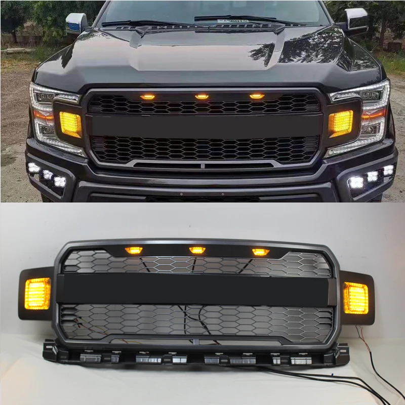 Modificato per F150 griglia Mesh per F-150 2018 2019 2020 Raptor Style paraurti anteriore griglie da corsa superiori griglia radiatore griglia