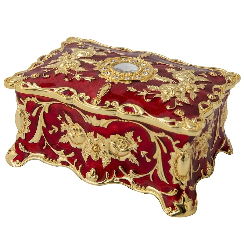 1pc Creative Enamel Inlaid Jewelry Box, Wedding High-end Jewelry Box, Exquisite Retro Flip Cover