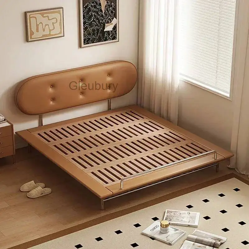 Cama doble de lujo para el hogar, Cama doble de madera King de gama alta para niños, Cama doble marrón moderna, conjunto de dormitorio, muebles