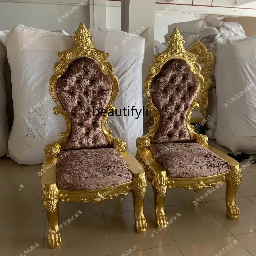

Neoclassical high-back villa club decorative chair European princess chair hotel lobby gold foil king chair
