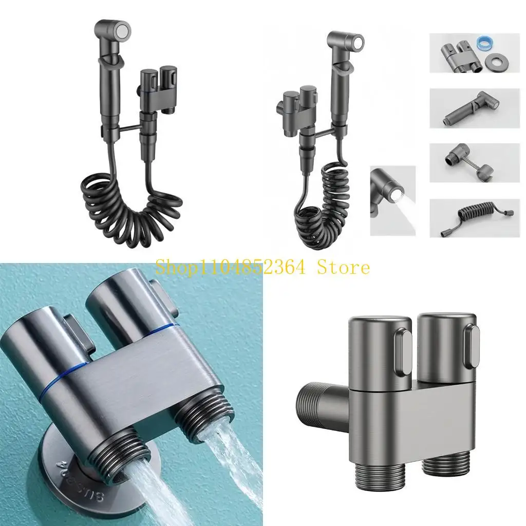 

652F HandHeld Bidet Sprayer Double Outlet Mixing Valves Flexible Hose for Bathroom