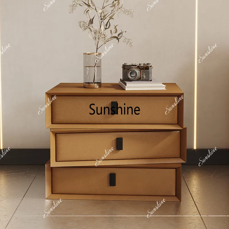 

Italian minimalist light luxury bedside table leather bedroom modern simple small apartment