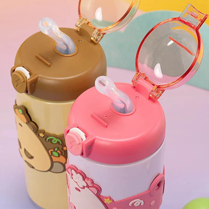 Kapibala Thermos Cup Double Drinking Cup Dolphin With Straw High Appearance Crossbody Children Cup Portable Water Cup For School