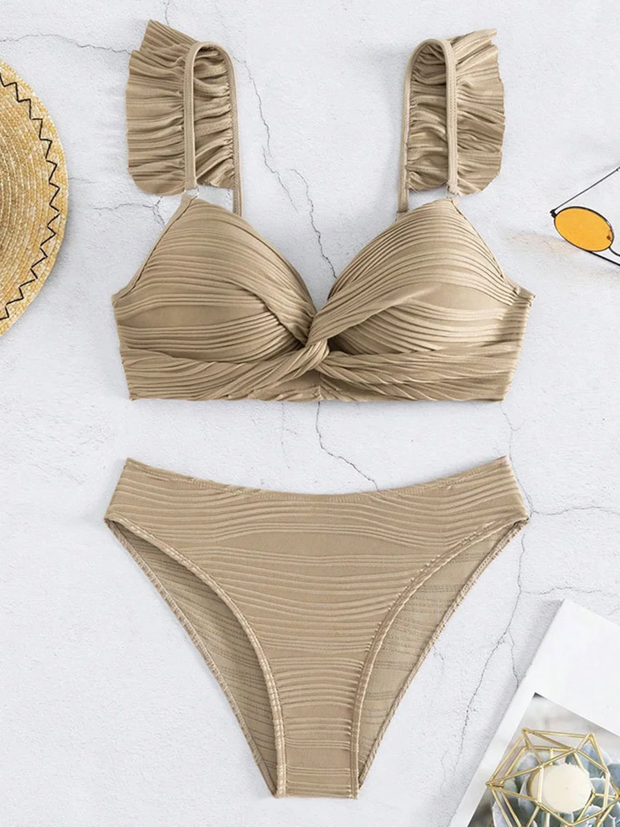 Bra Cup Bikinis 2024 Swimsuit Women Wrinkled Swimwear Two Pieces Bikini Set Push Up Female Beach Wear Pool Bather Swimming Suit