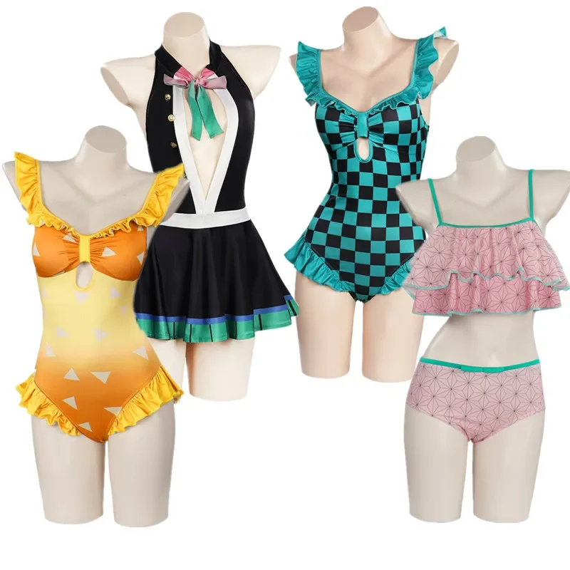 Anime Demon Slayer: Kimetsu no Yaiba Agatsuma Zenitsu Kona Spy Kona S Tsume Swimsuit Kamado Nezuko Bikini Kanroji Mitsuri Woman Dress