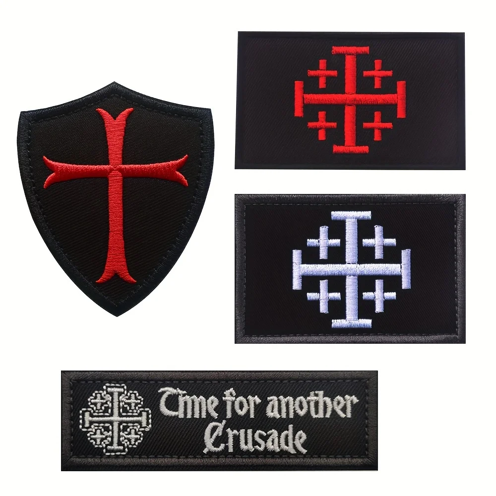 Crusader Cross Patch Velcros Morale Maltese Medieval Knight - Embroidered Fastener Hook & Loop Badge for Molle Backpacks, Vests