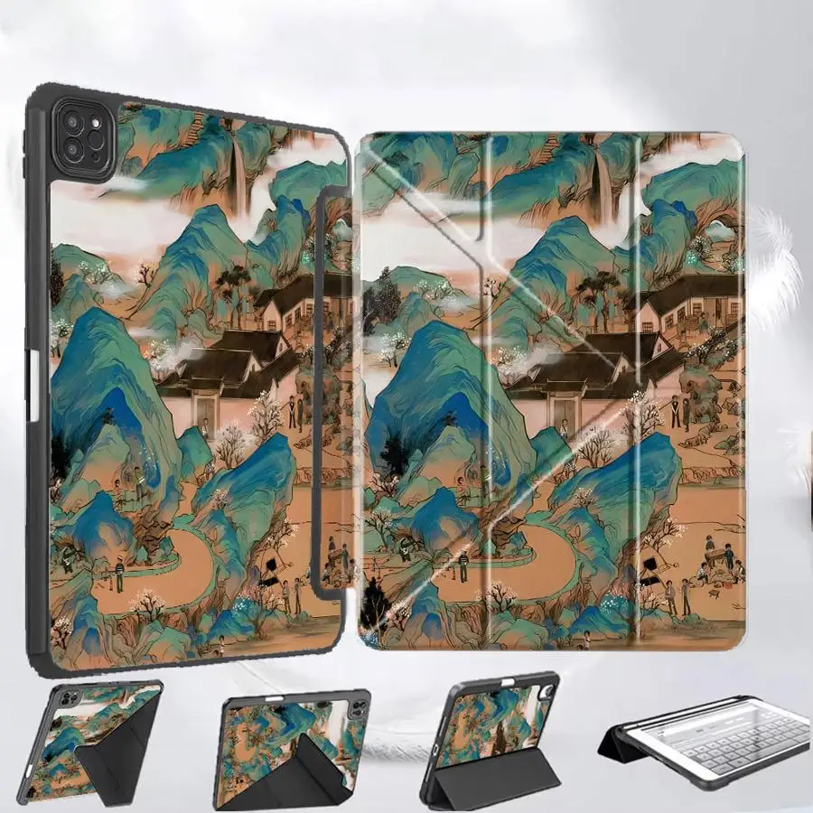 

Чехол для планшета iPad Pro 11-го, 10-го, 9-го, 8-го, 7-го поколений, 12.9 дюймов, Mini 6, 7, Air 4, 5, M3, M2, M4, 11 дюймов Pro 2025, держатель-обложка, дизайн «Горы и Страны»