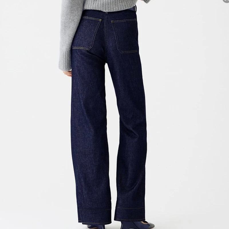 Jeans larghi a vita alta primavera autunno per donna Pantaloni casual a gamba larga tinta unita Donna Comodi tasche con bottoni Pantaloni da donna