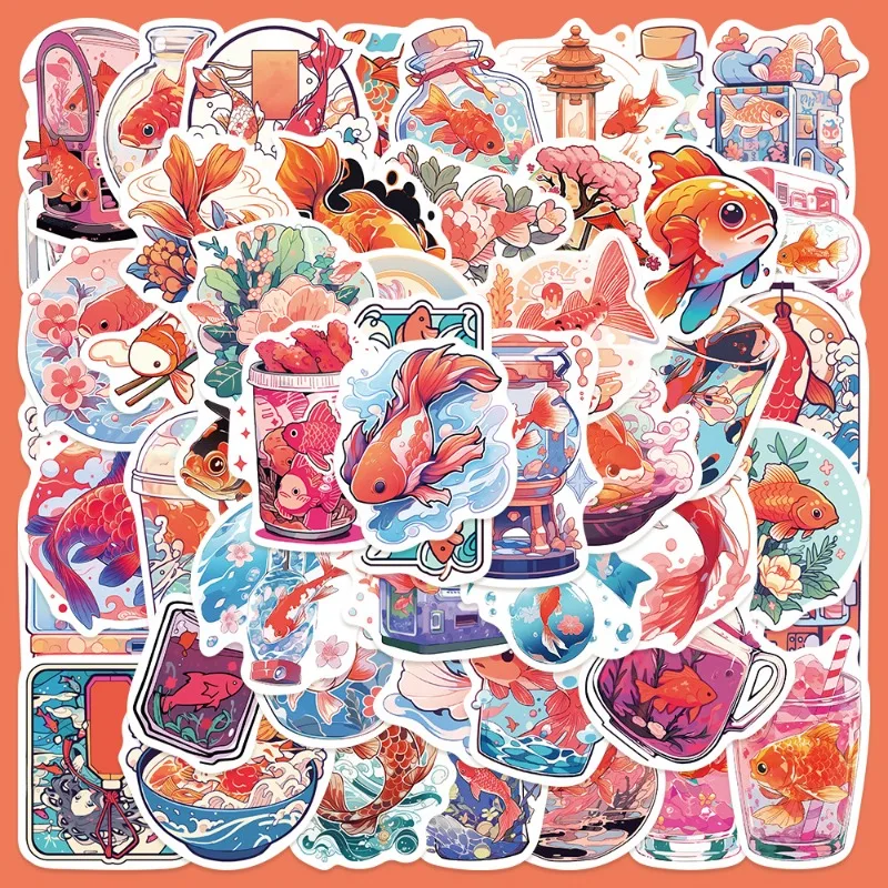 50pcs Cartoon Mini Mallow Goldfish Series Graffiti Stickers Suitable for Helmet Desktop Wall Decoration DIY Sticker Pack