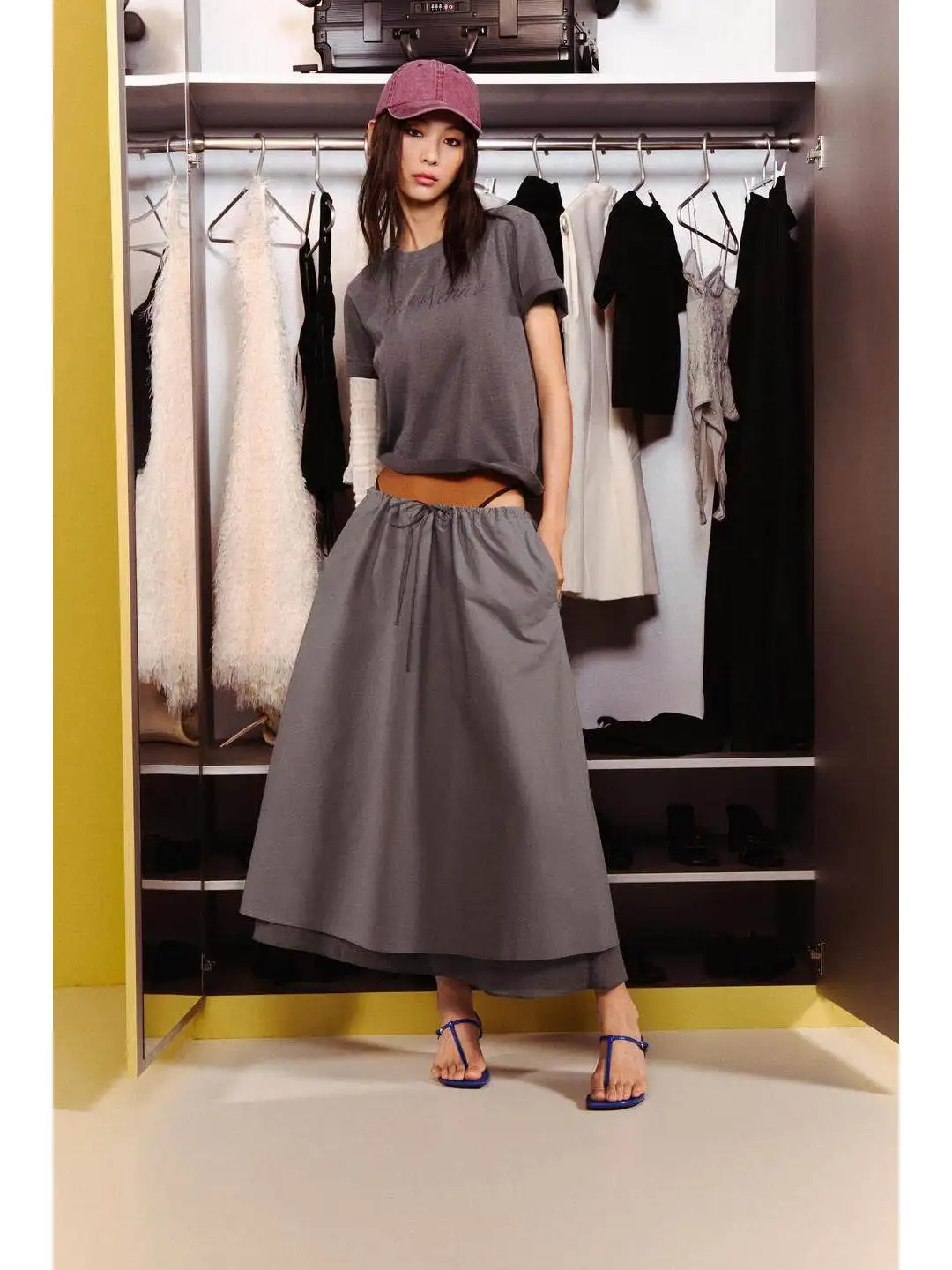 Casual Midi Skirt mid Waist Patchwork Decorative Overlap Summer Breeze Simple Fashion Layered A-Line Skirt for Women