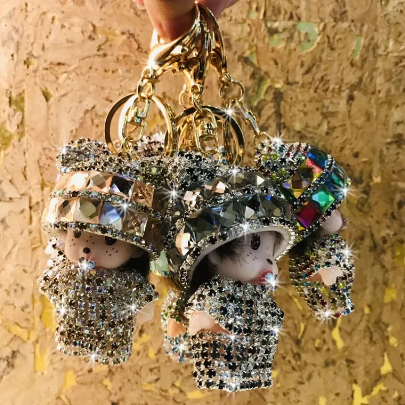 New Kawaii Cute Monchchi Diamond Car Keychain Female Cartoon Couple Car Bag Pendant Children’s Birthday Gift Christmas Gift