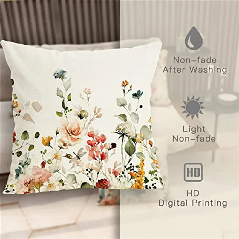 Spring Pillow Covers 18X18 Set Of 8 Farmhouse Throw Pillow Spring Decorations Floral Cushion Case For Home Decor-A68E