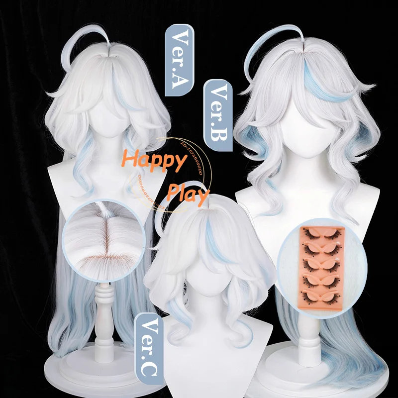

Focalors Cosplay Wig Wig Silver White Blue Cruly Wigs For Furina Women Cosplay Anime Cosplay Wigs Heat Resistant Synthetic Hair
