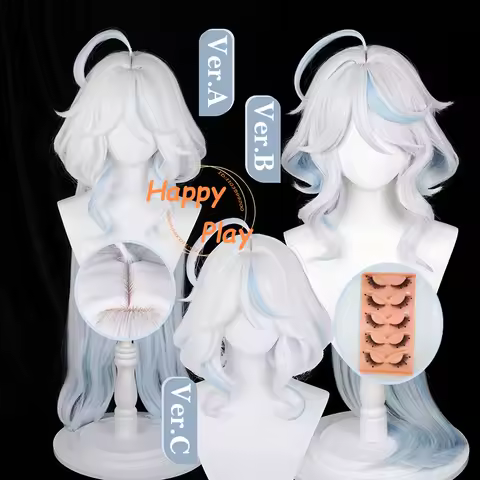 Focalors Cosplay Wig Wig Silver White Blue Cruly Wigs For Furina Women Cosplay Anime Cosplay Wigs Heat Resistant Synthetic Hair