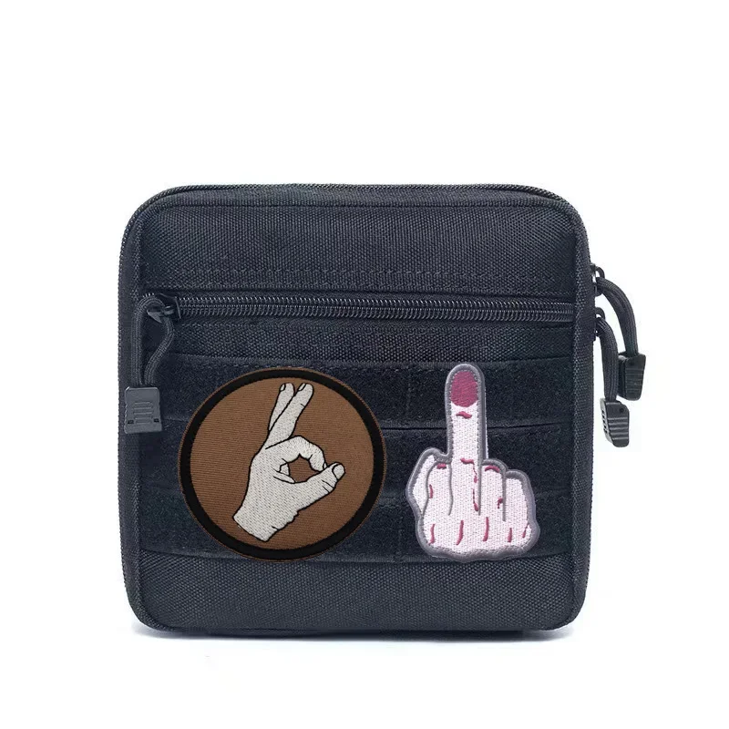 Psonalized Creative OK Gesture Bag Accessories Finger Set Embroidery Badge 3D PVC Skull Finger Armband DIY Backpack Patch