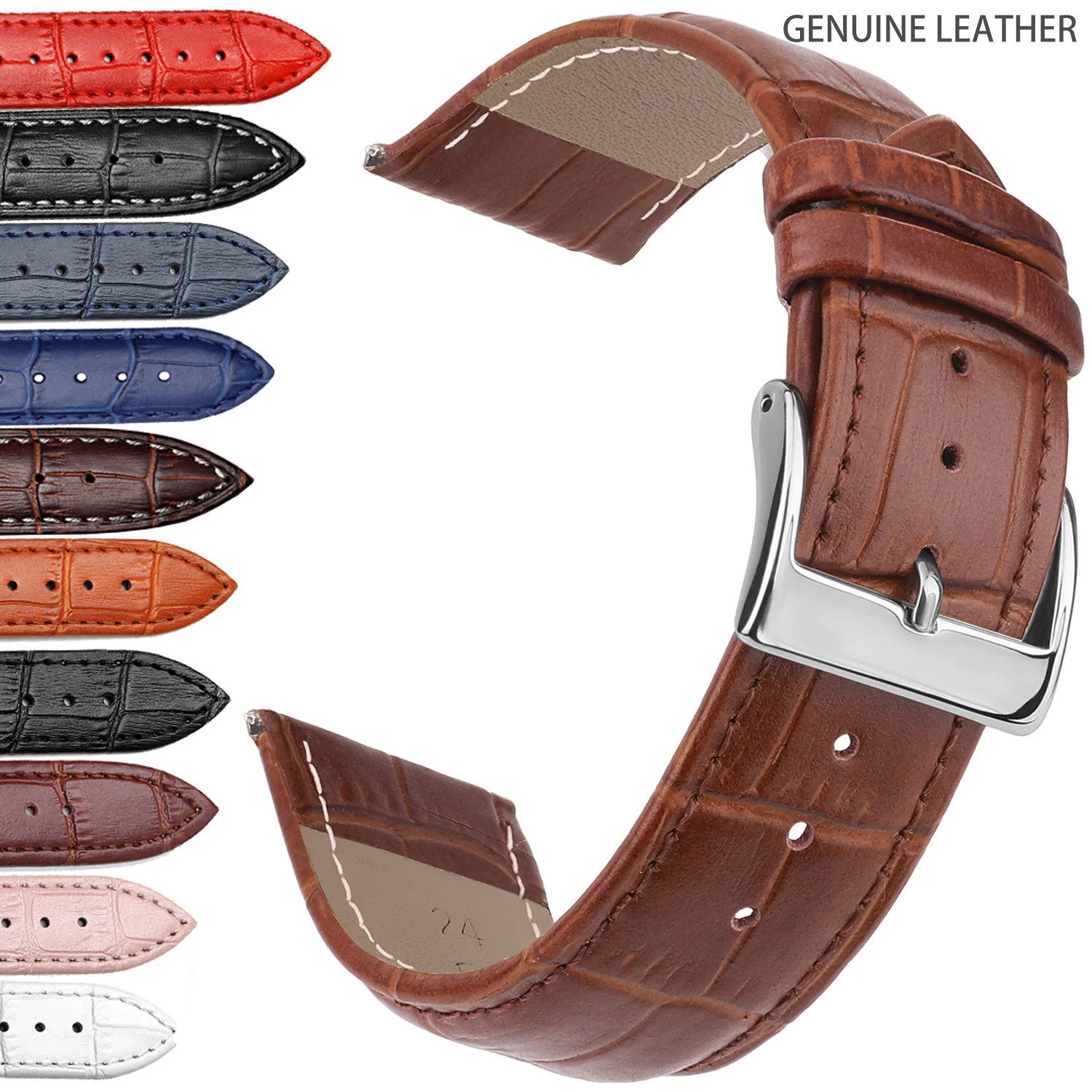 

Cowhide Genuine Leather Watch Strap 12/14/16/18/20/22/24 mm Watch Pin buckle Band Soft Wrist Watchband Bracelet + Tool