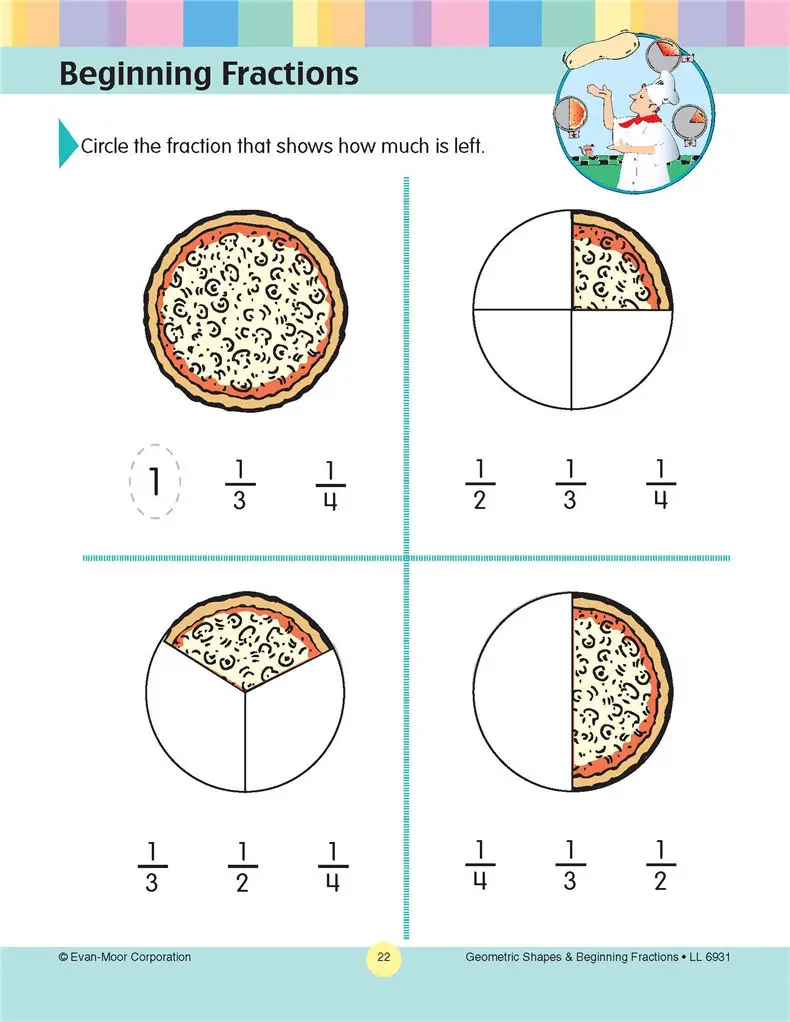 Evan-Moor Geometric Shapes & Beginning Fractions (The Learning Line) aged 5 6 7 8 English books 9781596731936