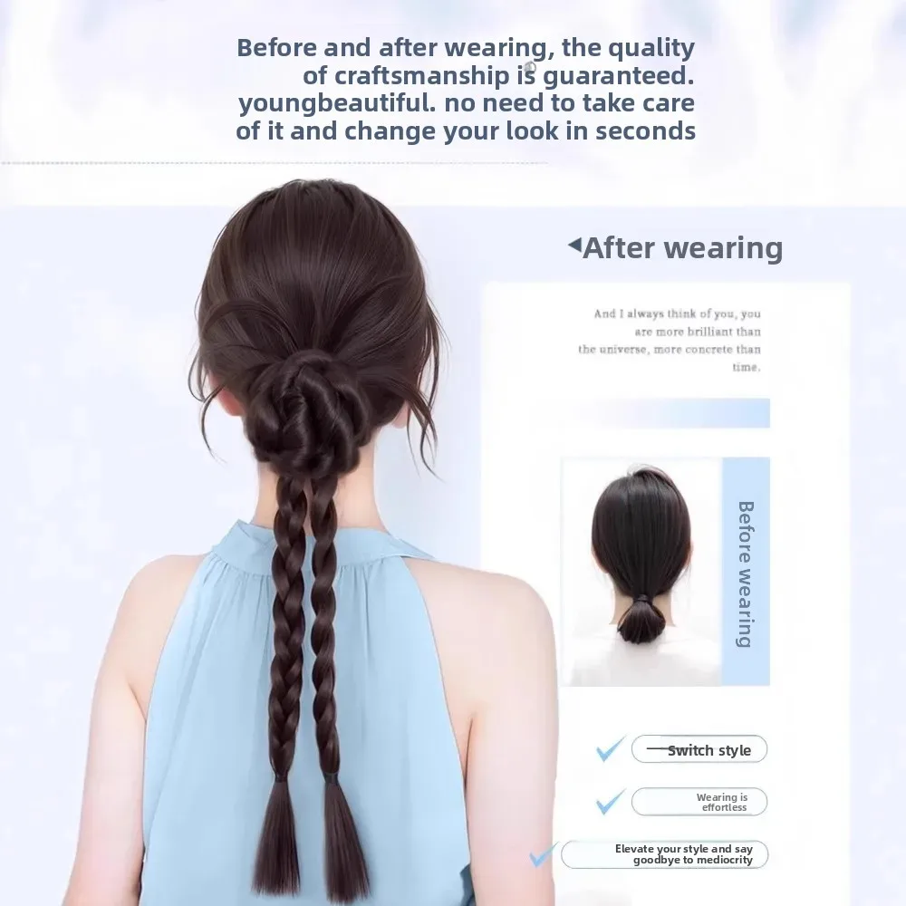 المرأة وهمية ضفائر شعر الصيف كسول الدجاج ريشة زهرة مشبك للرأس الملتوية كعكة الضفائر وصلات شعر ذيل الألياف الآسيوية