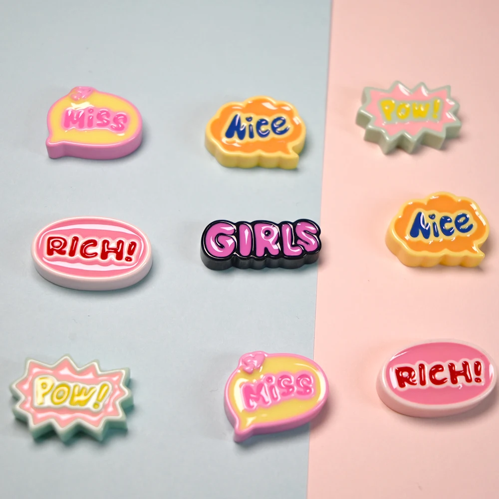 10PCS Shiny Bubble English Sign Miniature Resin Flat Back Cabochons For Hairpin Scrapbooking DIY Home Decor Craft Accessories