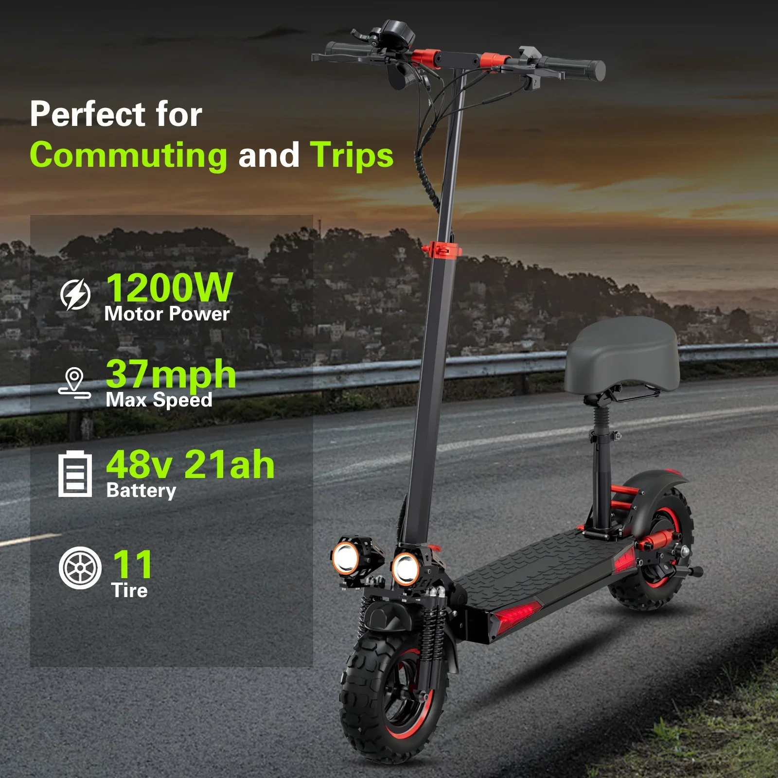 

FREEBOY J11 PLUS Электрический самокат для взрослых, двигатель 1200 Вт, 48 В, 21 Ач, складной электронный самокат, 11 толстых шин, электронный горный самокат