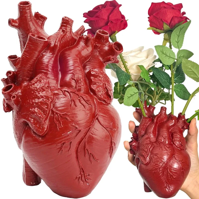 Jarrón Creativo en Forma de Corazón, Corazón Anatómico, Decoración para Mesa del Hogar, Regalos Artesanales, Jarrón de Resina para Flores, Adorno