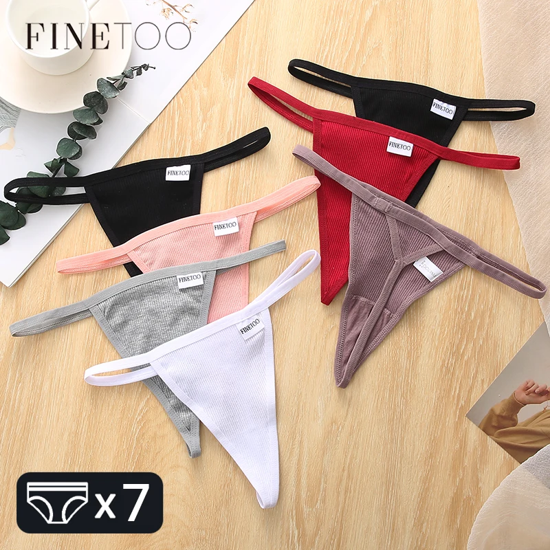 FINETOO 7Pcs/set Cotton Thongs Women Sexy T-Back Underpants Comfortable G-string Underwear M-XL Girls Soft Panties Lingerie 2022