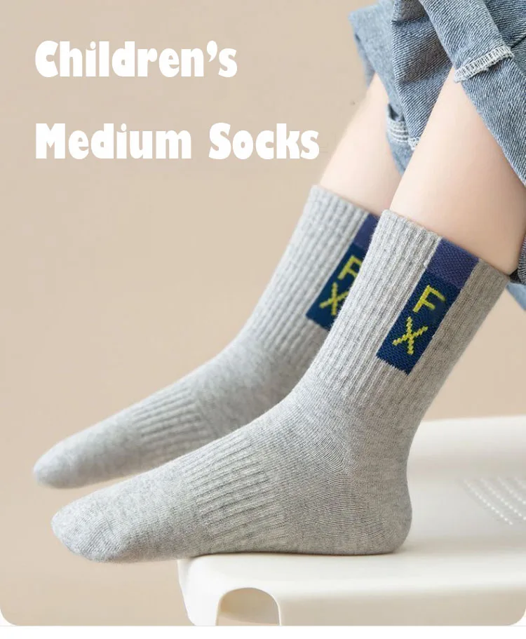 5 Paar Kindersocken, Frühlingssocken aus Baumwolle, mittellange Socken für Kinder, sportliche Socken für Jungen, Crew-Socken – Detail 9