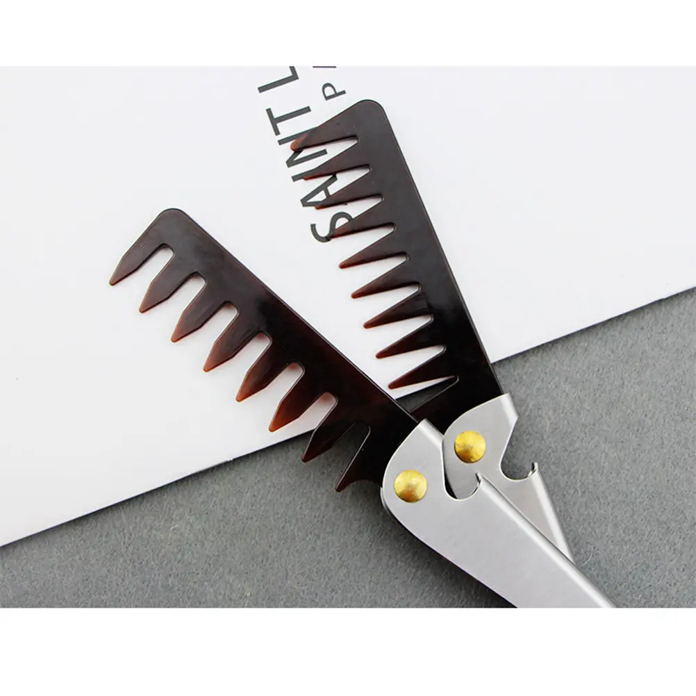 1Pcs Retro Oil Head Comb Stainless Steel PP Foldable Portable Hair Comb Men Narrow Tooth Massage Anti-Static Scalp Stimulating