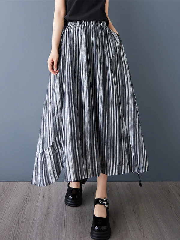 

Юбка миди А-силуэта для похудения, повседневная, в полоску, в корейском стиле, для офиса и поездок на работу, женская, свободного кроя, длинная