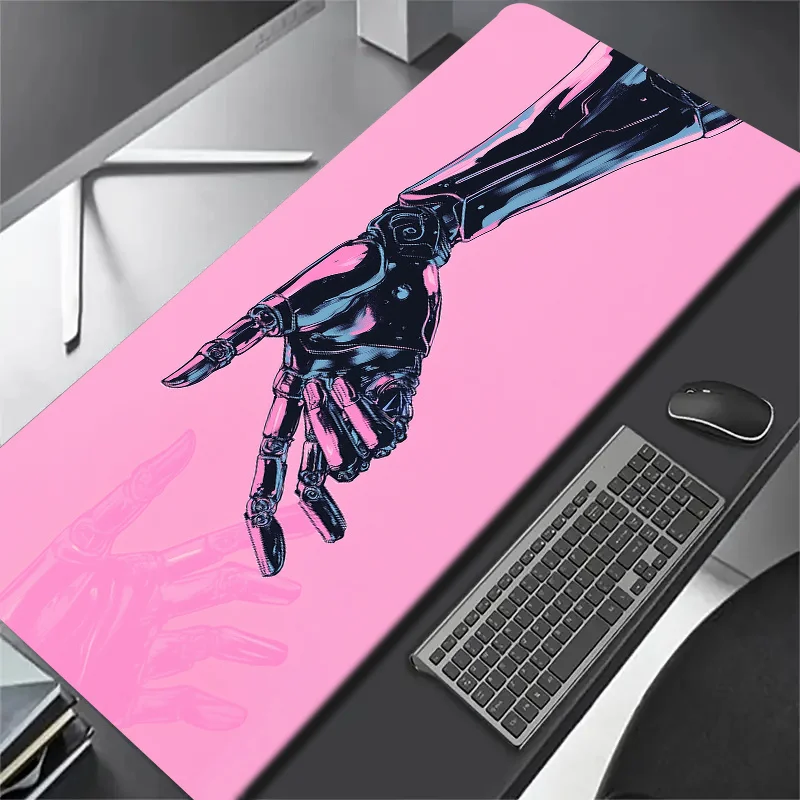 لوحة ماوس كبيرة جدًا غير قابلة للانزلاق مع خلفية وردية يدوية روبوتية، سجادة ألعاب مزخرفة RV من البوليستر ومكتب مكتب، طاولة قهوة