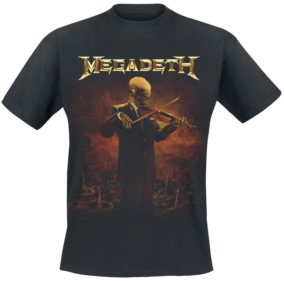 Megadeth Vic Rattlehead Violin Print T-shirt Men Women Dark Thrash Metal Band Gothic Art Unisex Short Sleeve Tee