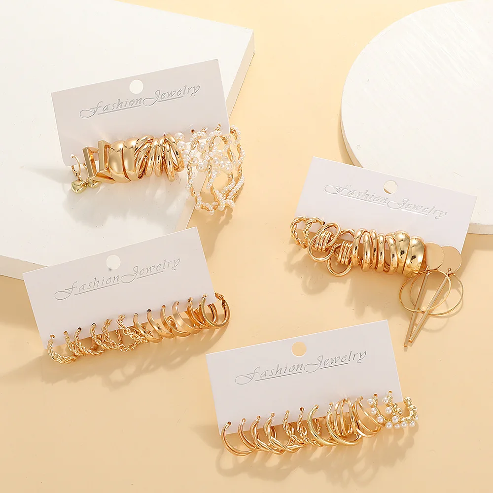 6 Pairs Earrings Set for Women Gold Color Big Drop Dangle Geometric Circle Earring Trendy Luxury Ear Jewelry Gift Accessories