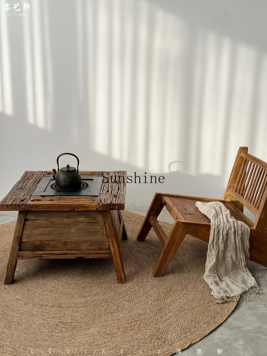 موقد Wabi-sabi المغلق للرياح، بركة حريق الشاي، طاولة مربعة صغيرة، شرفة منزلية، طاولة قهوة خارجية