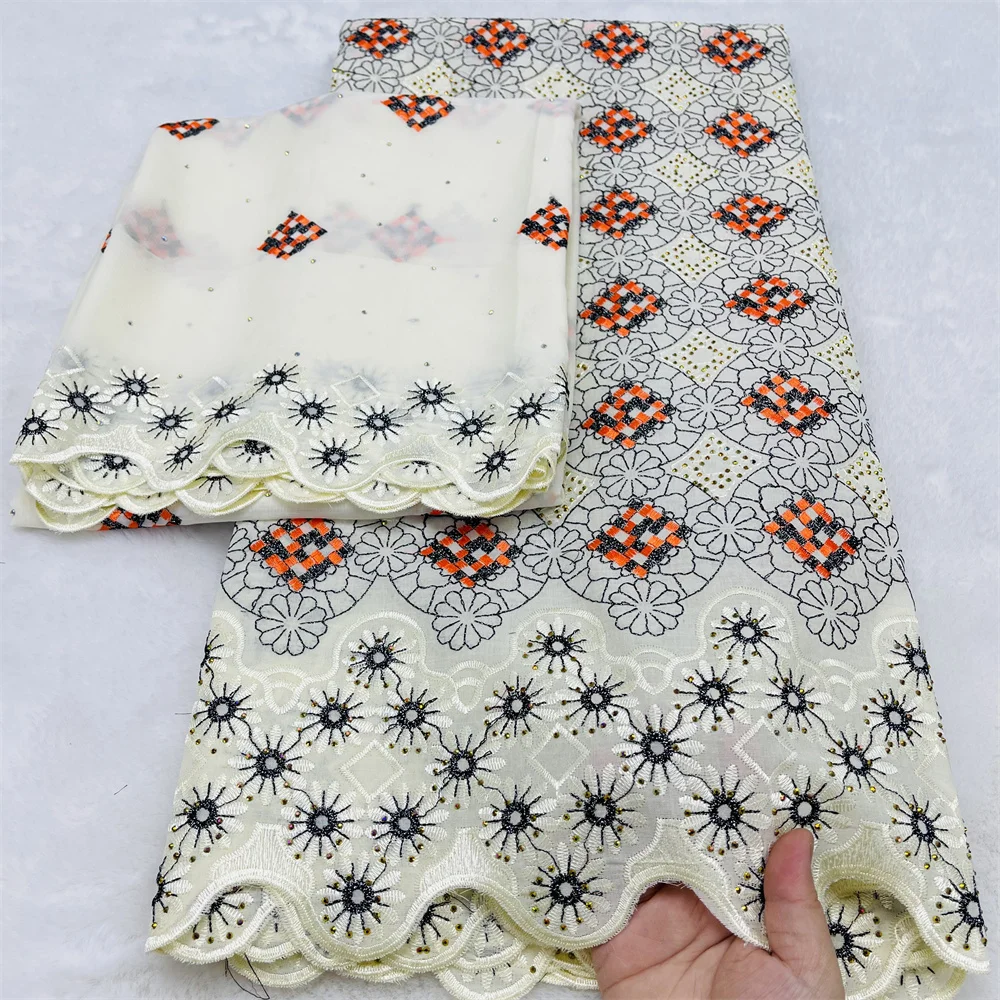 

2026 New Design 5+2 Yards Swiss lace fabric Embroidery Lace African 100% Cotton Fabric Swiss Voile Lace For Bridal Wedding Dress